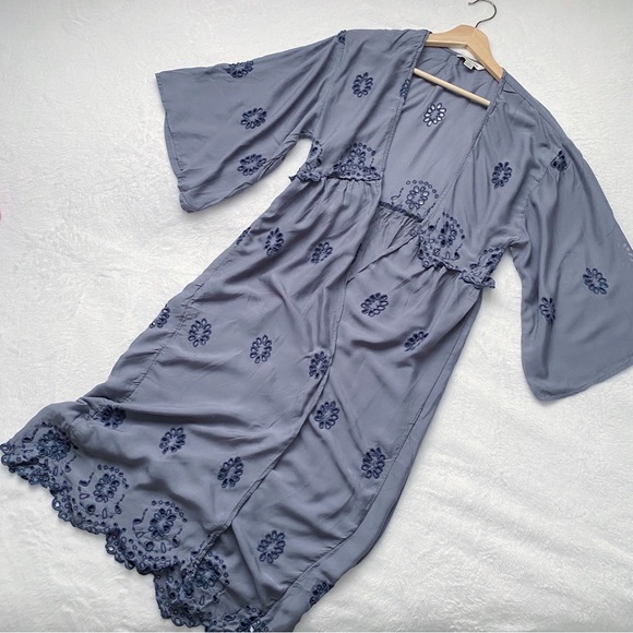 AE Lightweight Eyelet Lace Kimono Sleeve Long Summer Duster Cardigan - Picture 2 of 10